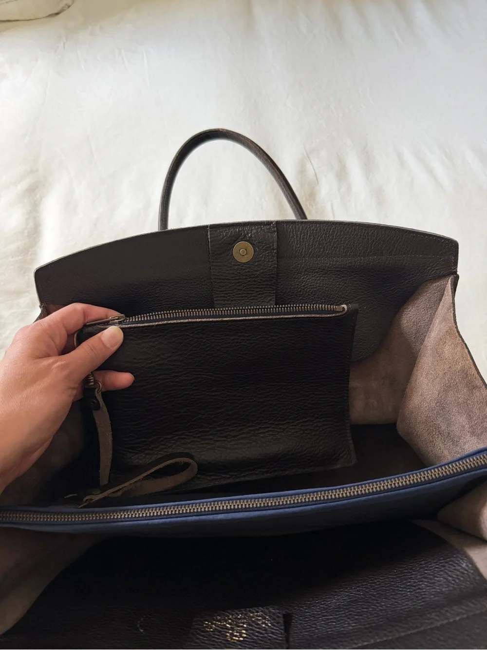 Men’s Dark Brown Leather Briefcase Tote - Professional Work Bag